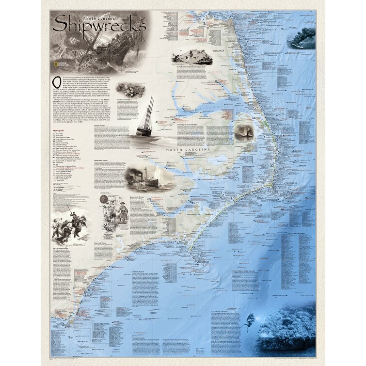 National Geographic Maps Shipwrecks of the Outer Banks Wall Map